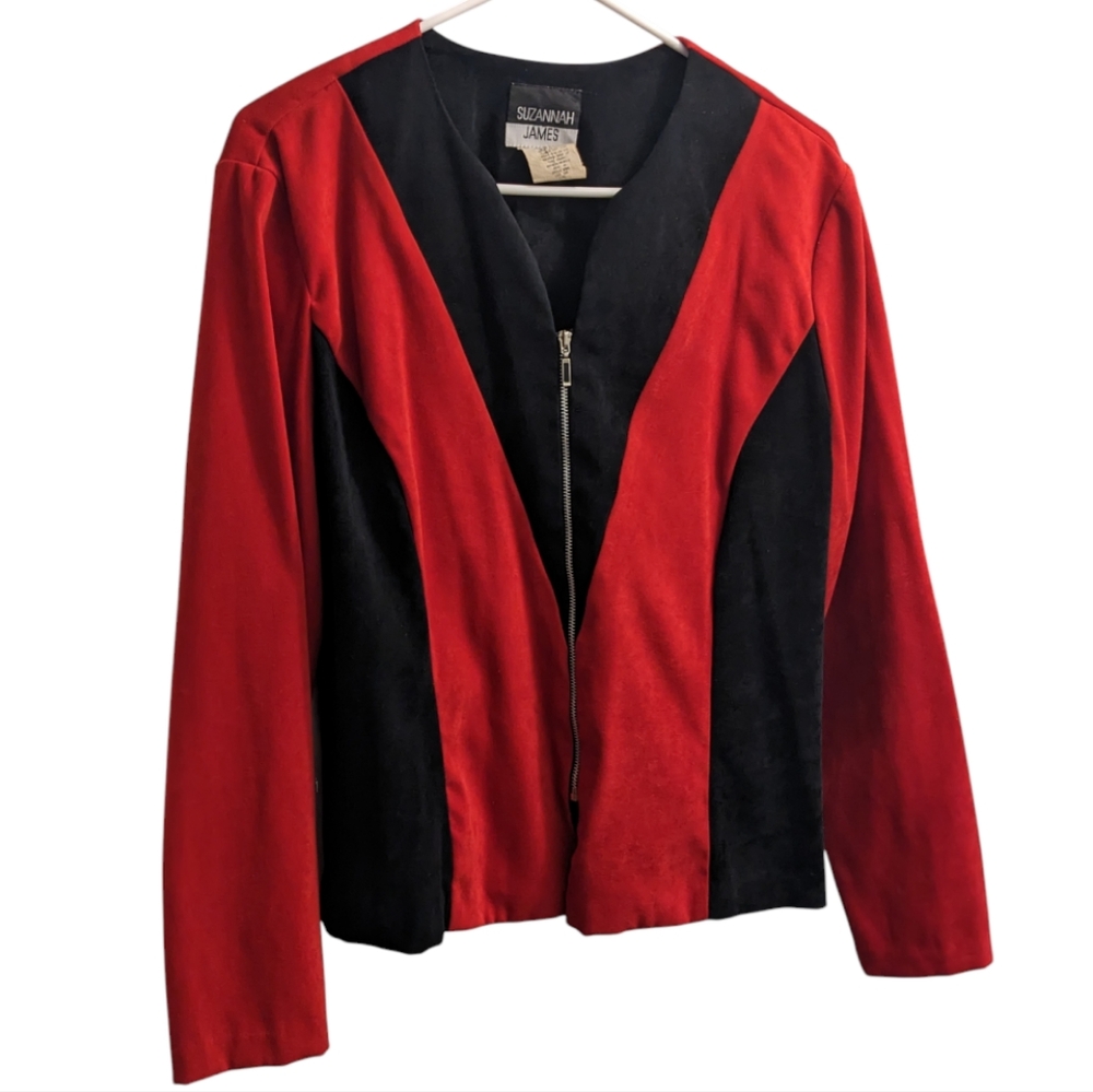 Suzannah James Red & Black Zip Up Blazer 14